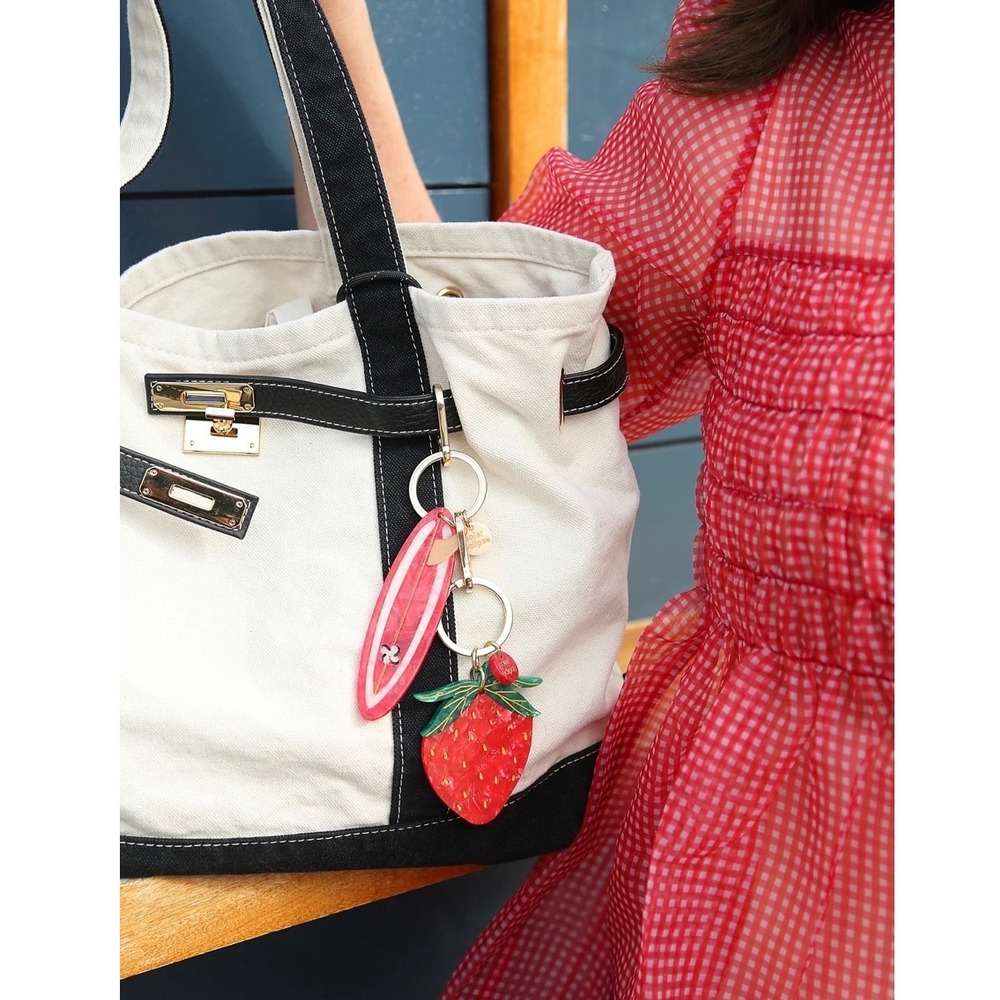 Solar Eclipse Hand-painted Strawberry Bag Charm + Keychain | Eco-Friendly, NWT